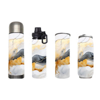 Marble - Gold & Black Marble Design on Tumbler, Can, Flask, or Water bottle