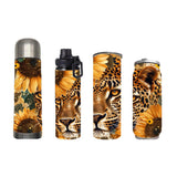 Wildlife - Sunflower Lepard Design on Tumbler, Can, Flask, or Water bottle