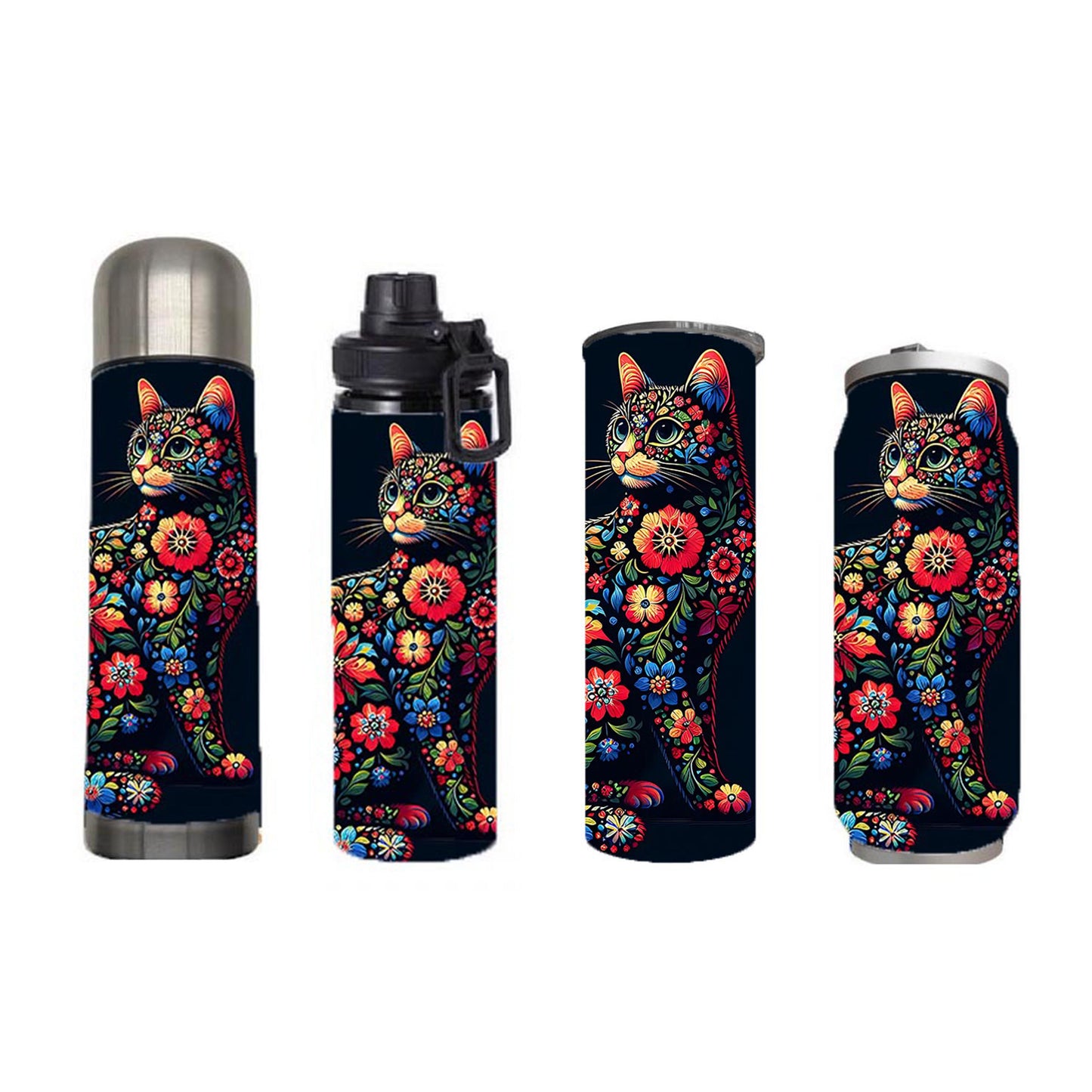 Cats - Flower Cat Design on Tumbler, Can, Flask, or Water bottle