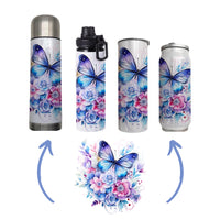 Butterflies - Blue Design on Tumbler, Can, Flask, or Water bottle