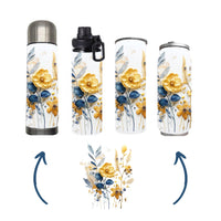 Flowers - 3D Yellow Flower Design on Tumbler, Can, Flask, or Water bottle