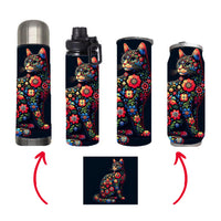 Cats - Flower Cat Design on Tumbler, Can, Flask, or Water bottle