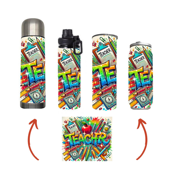 Teacher - Funky Teacher Design on Tumbler, Can, Flask, or Water bottle