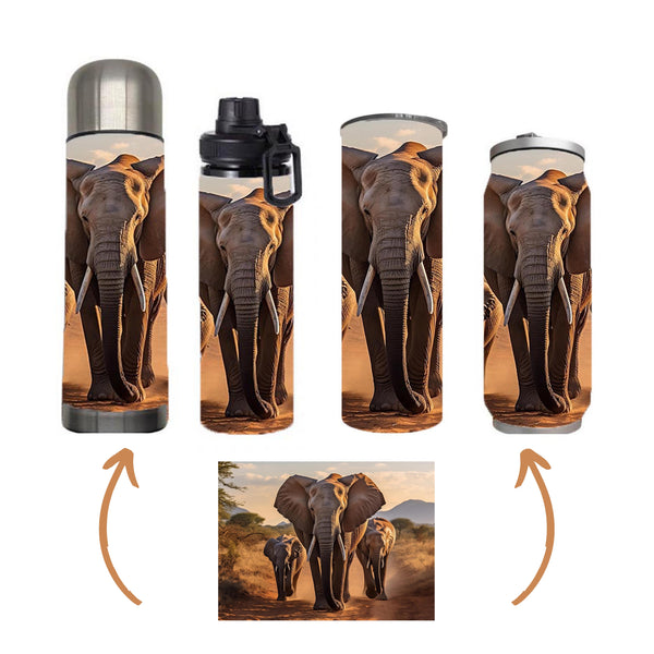 Wildlife - Group of Three Elephants Design on Tumbler, Can, Flask, or Water bottle