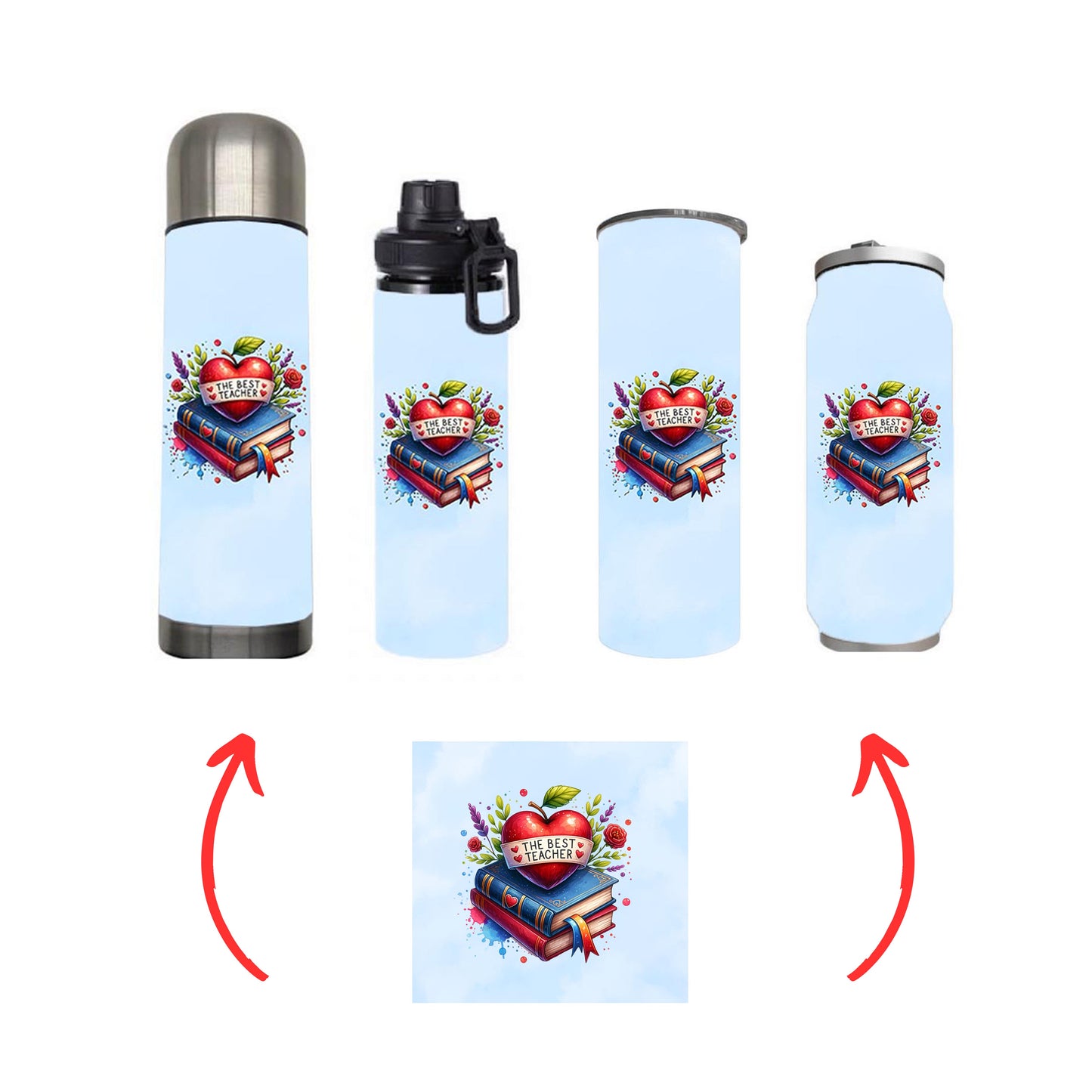 Teacher - The Best Teacher Design on Tumbler, Can, Flask, or Water bottle