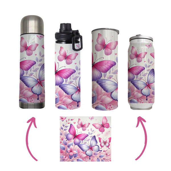 Butterflies - Soft Pink Design on Tumbler, Can, Flask, or Water bottle