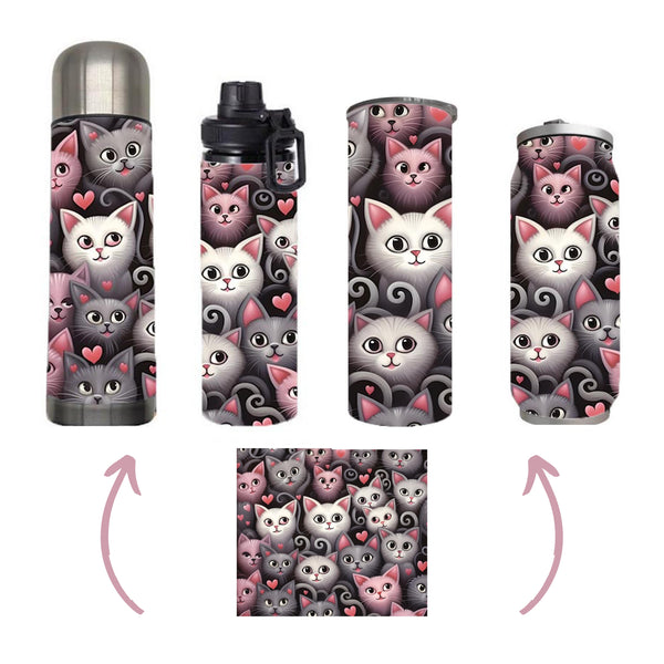 Cats - Kitty Love Design on Tumbler, Can, Flask, or Water bottle