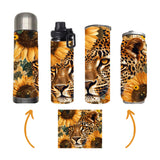 Wildlife - Sunflower Lepard Design on Tumbler, Can, Flask, or Water bottle