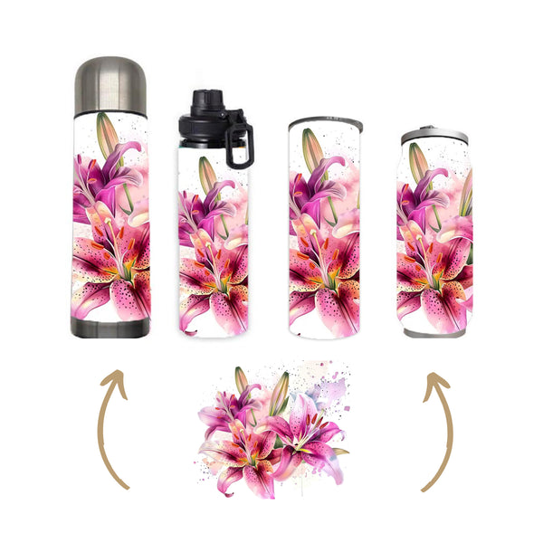 Flowers - Stargazer Lily Spring Flower Design on Tumbler, Can, Flask, or Water bottle