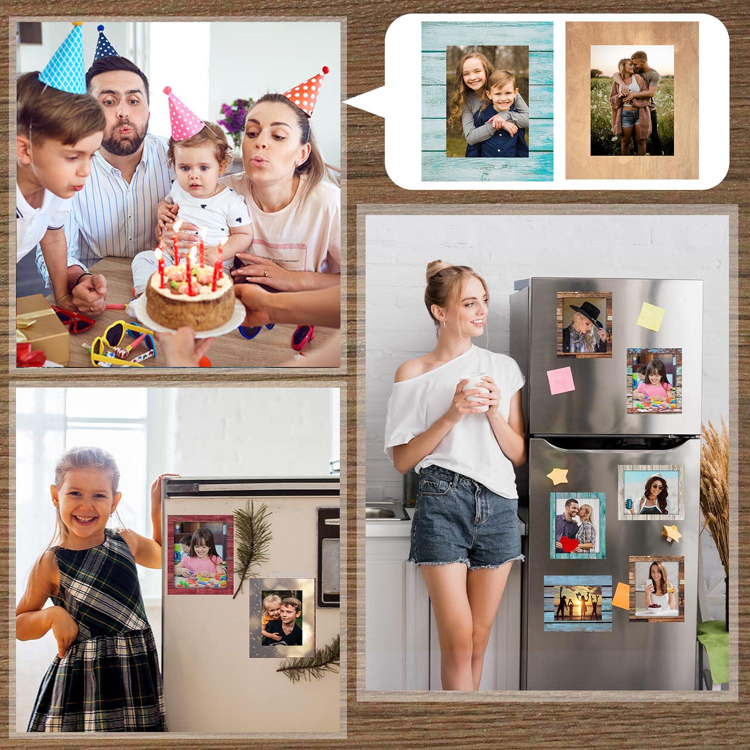 Magnetic Photo Frames for Fridge- Wood (Pack of 4) – Canvas & More