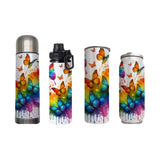 Butterflies - Rainbow Design on Tumbler, Can, Flask, or Water bottle