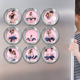 Round Virtual Framed Photo Magnets Set of 9 (Metal Look-alike)