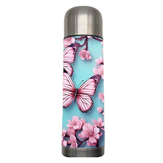 Butterflies - Pink and Baby Blue Design on Tumbler, Can, Flask, or Water bottle