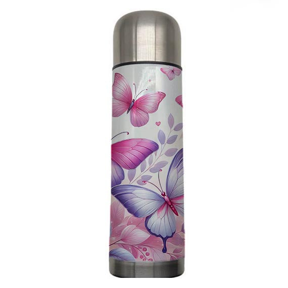 Butterflies - Soft Pink Design on Tumbler, Can, Flask, or Water bottle
