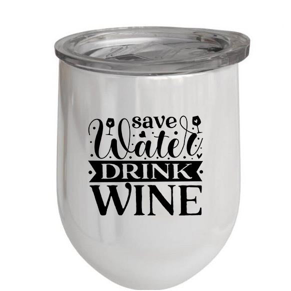 Personalised Double wall Stainless Steel Wine Tumbler 12oz (White)