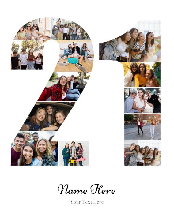 Personalised Number Photo Collageon Canvas - 21st BIRTHDAY