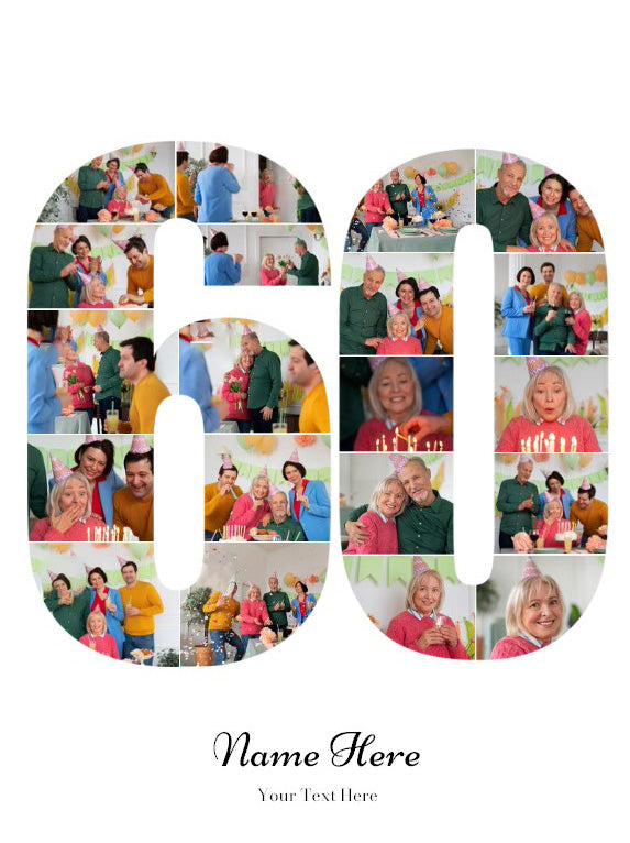 Personalised Number Photo Collage on Canvas  - 60th BIRTHDAY
