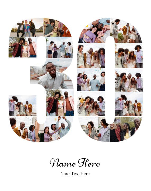 Personalised Number Photo Collage on Canvas - 30th BIRTHDAY