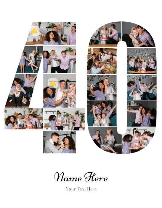 Personalised Number Photo Collage on Canvas  - 40th BIRTHDAY