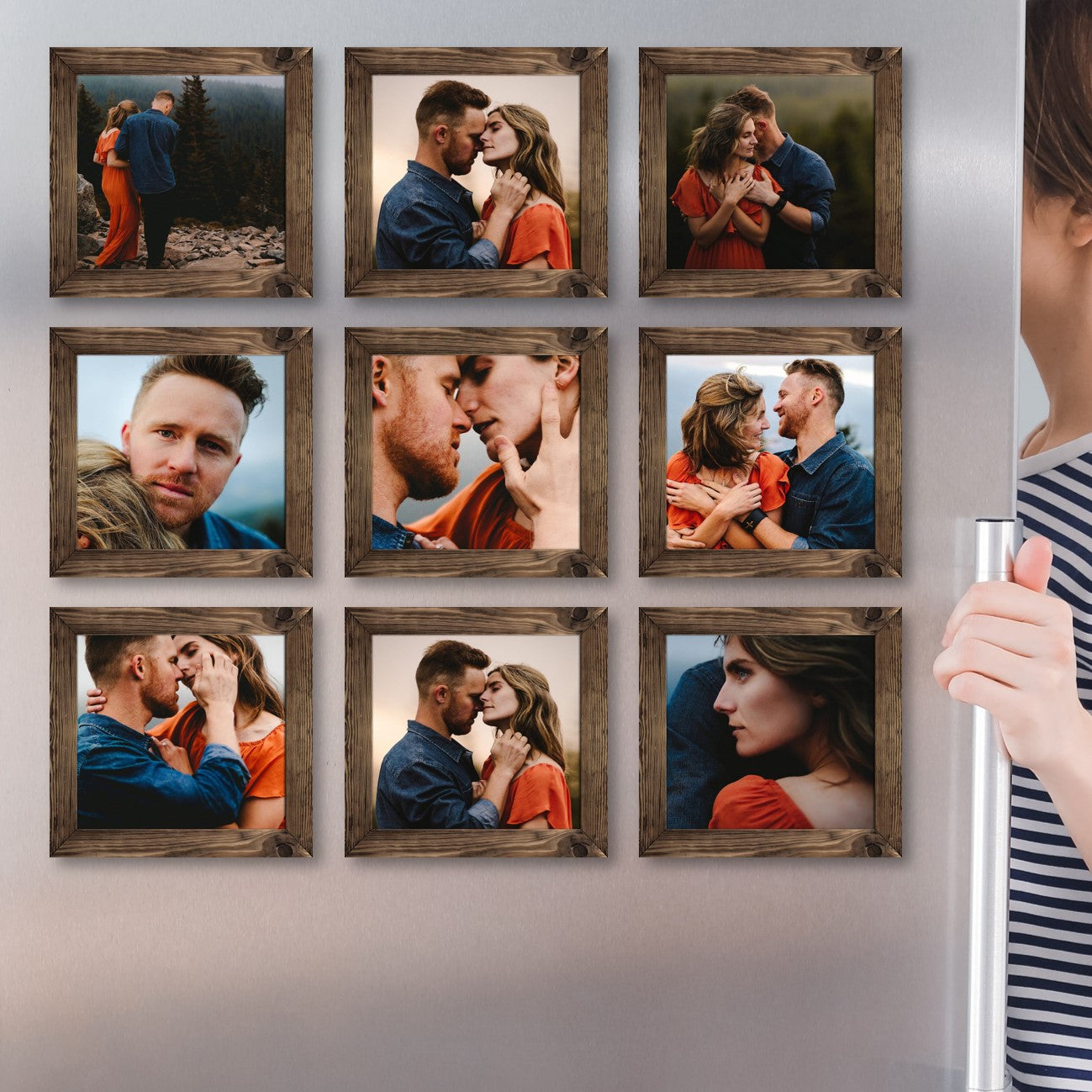 Square Virtual Framed Photo Magnets Set of 9 (Dark Wood Look-alike ...
