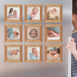 Square Virtual Framed Photo Magnets Set of 9 (Medium Wood Look-alike)