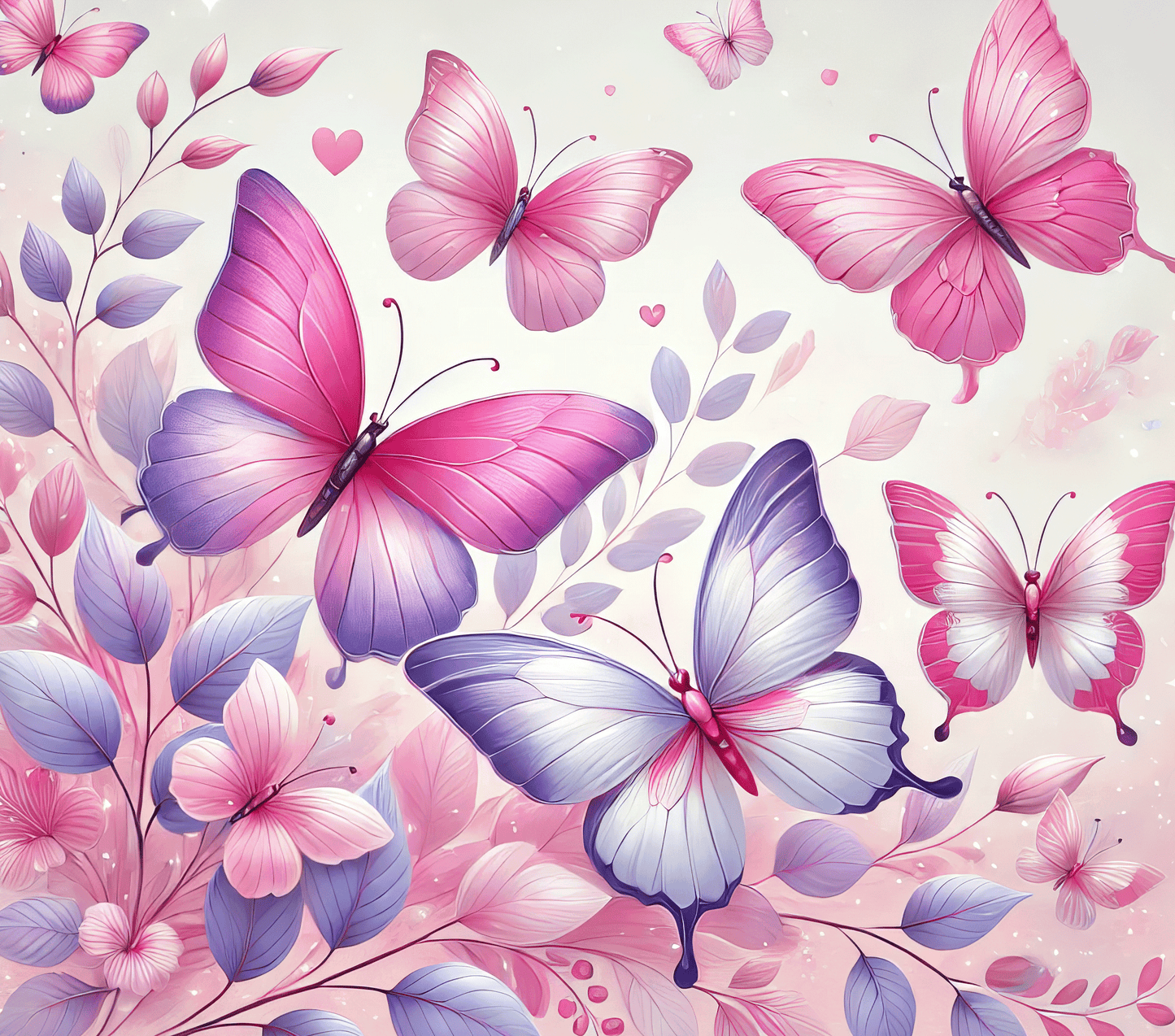 Butterflies - Soft Pink Design on Tumbler, Can, Flask, or Water bottle