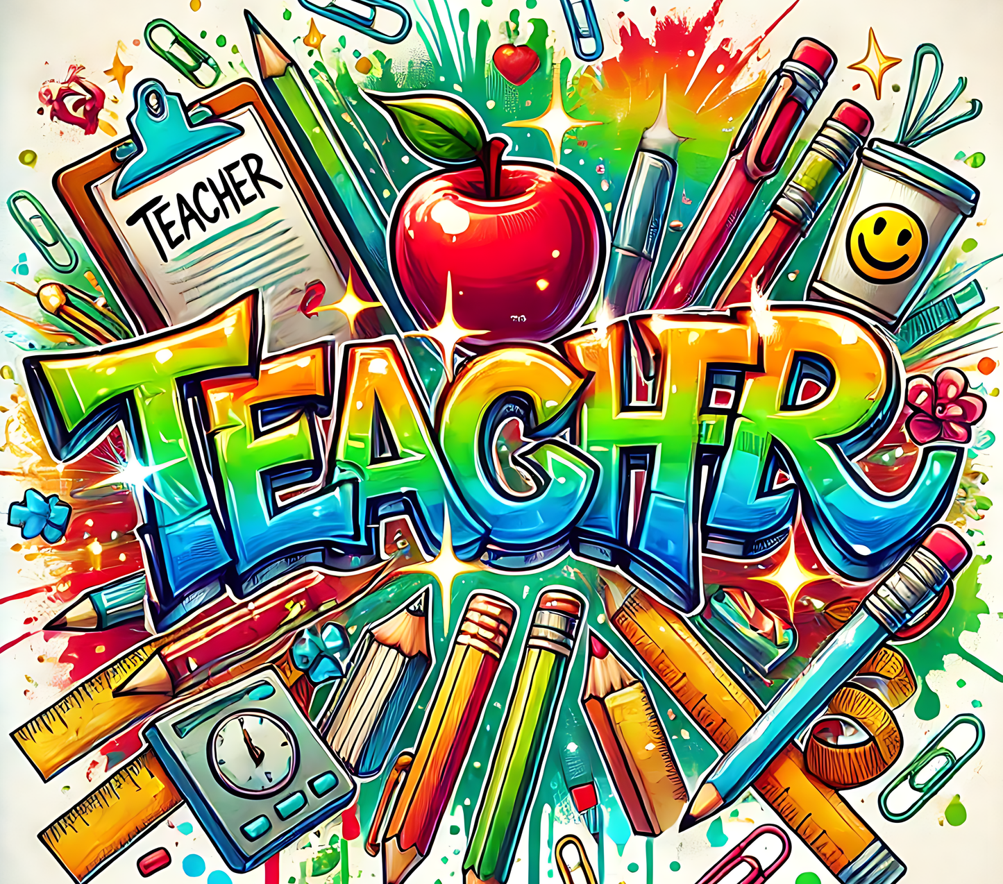 Teacher - Funky Teacher Design on Tumbler, Can, Flask, or Water bottle