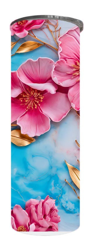 Flowers - 3D Pink Flower Design on Tumbler, Can, Flask, or Water