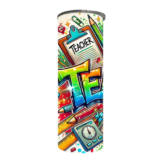 Teacher - Funky Teacher Design on Tumbler, Can, Flask, or Water bottle