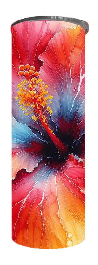Flowers - Alcohol Ink Hibiscus Flower Design on Tumbler, Can, Flask, or Water bottle