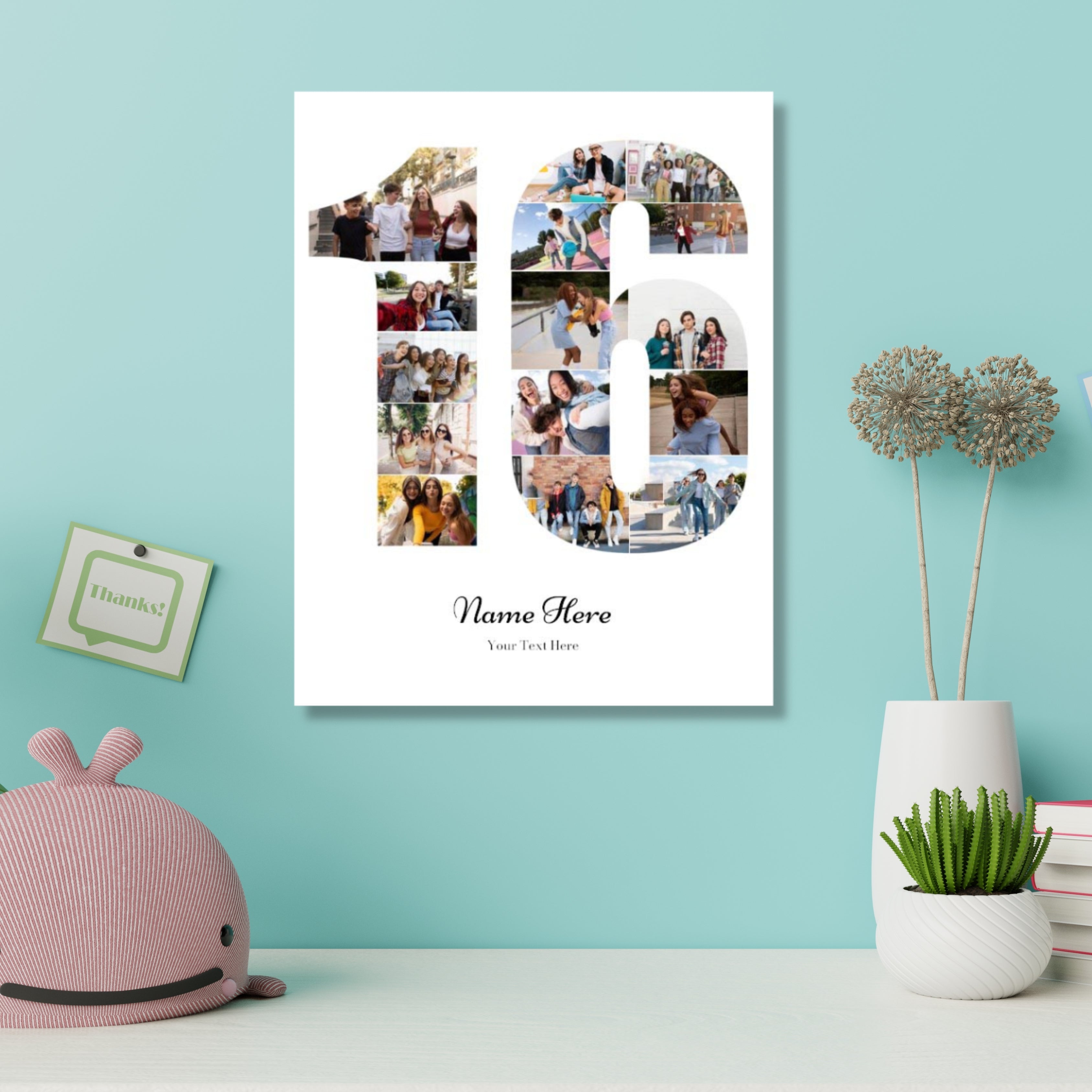 Personalised Number Photo Collage on Canvas - 16th BIRTHDAY – Canvas & More