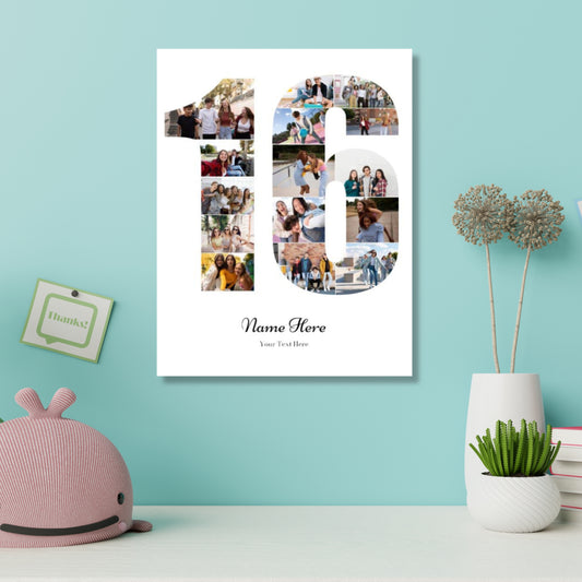Personalised Number Photo Collage on Canvas - 16th BIRTHDAY