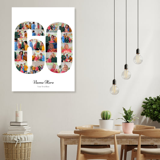 Personalised Number Photo Collage on Canvas  - 60th BIRTHDAY
