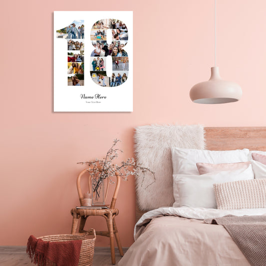 Personalised Number Photo Collage on Canvas - 18th BIRTHDAY