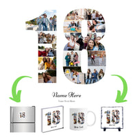 Personalised Number Photo Collage on Acrylic, Slate, Mug or Magnet (15 Photos) 18th BIRTHDAY