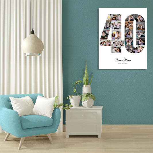 Personalised Number Photo Collage on Canvas  - 40th BIRTHDAY