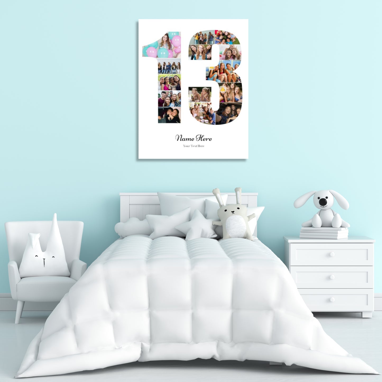 Personalised Number Photo Collage on Canvas - 13th BIRTHDAY