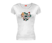 Retro Christmas Groovy Love Shape With Christmas Ladies T-Shirt (round neck) - Printed