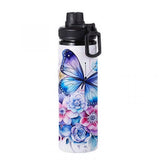 Butterflies - Blue Design on Tumbler, Can, Flask, or Water bottle