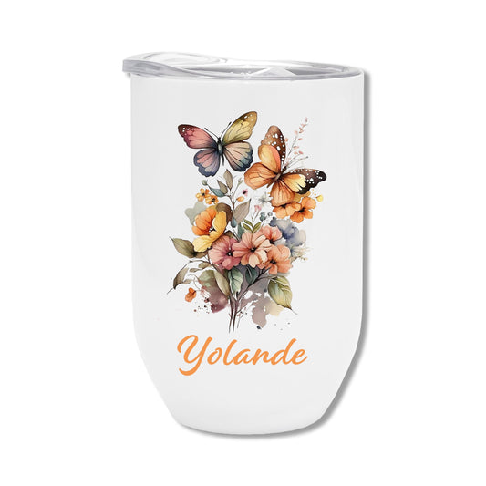 Butterflies - Personalised Double wall Stainless Steel Gin Tumbler (White)