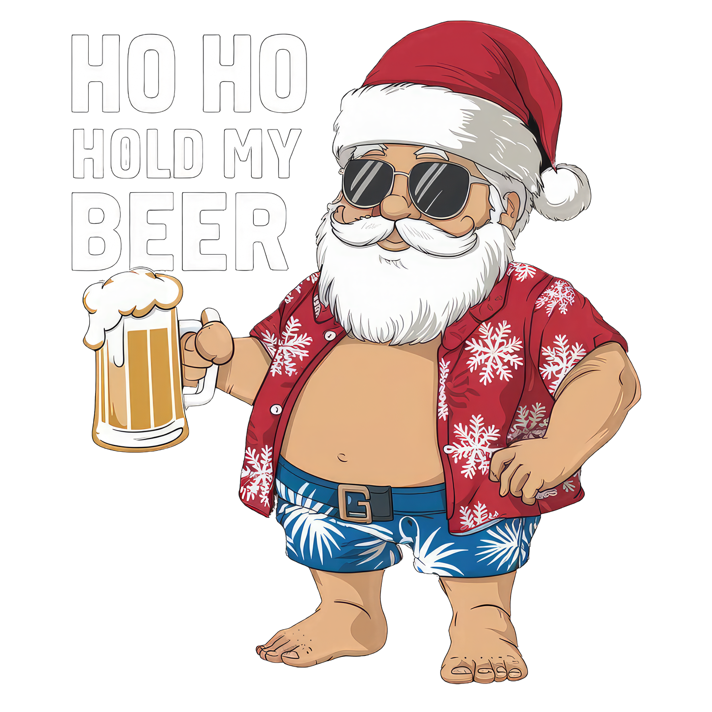 Ho Ho Hold My Beer Christmas Men's Black T-Shirt (round neck) - Printed