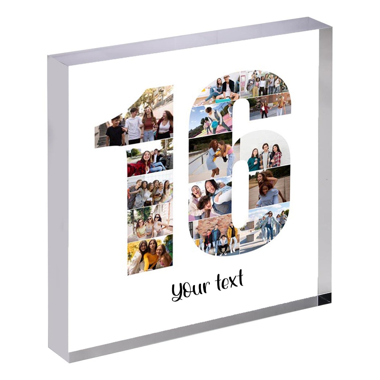 Personalised Number Photo Collage on Acrylic, Slate, Mug or Magnet (15 Photos) 16th BIRTHDAY