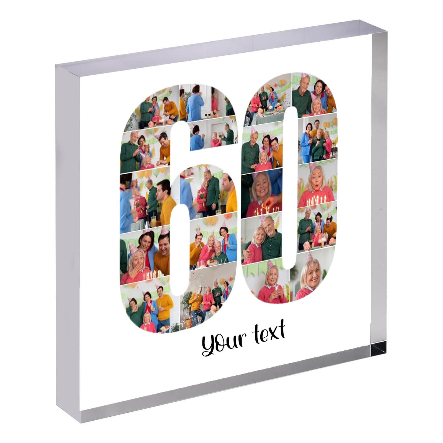 Personalised Number Photo Collage on Acrylic, Slate, Mug or Magnet (20 Photos) 60th BIRTHDAY