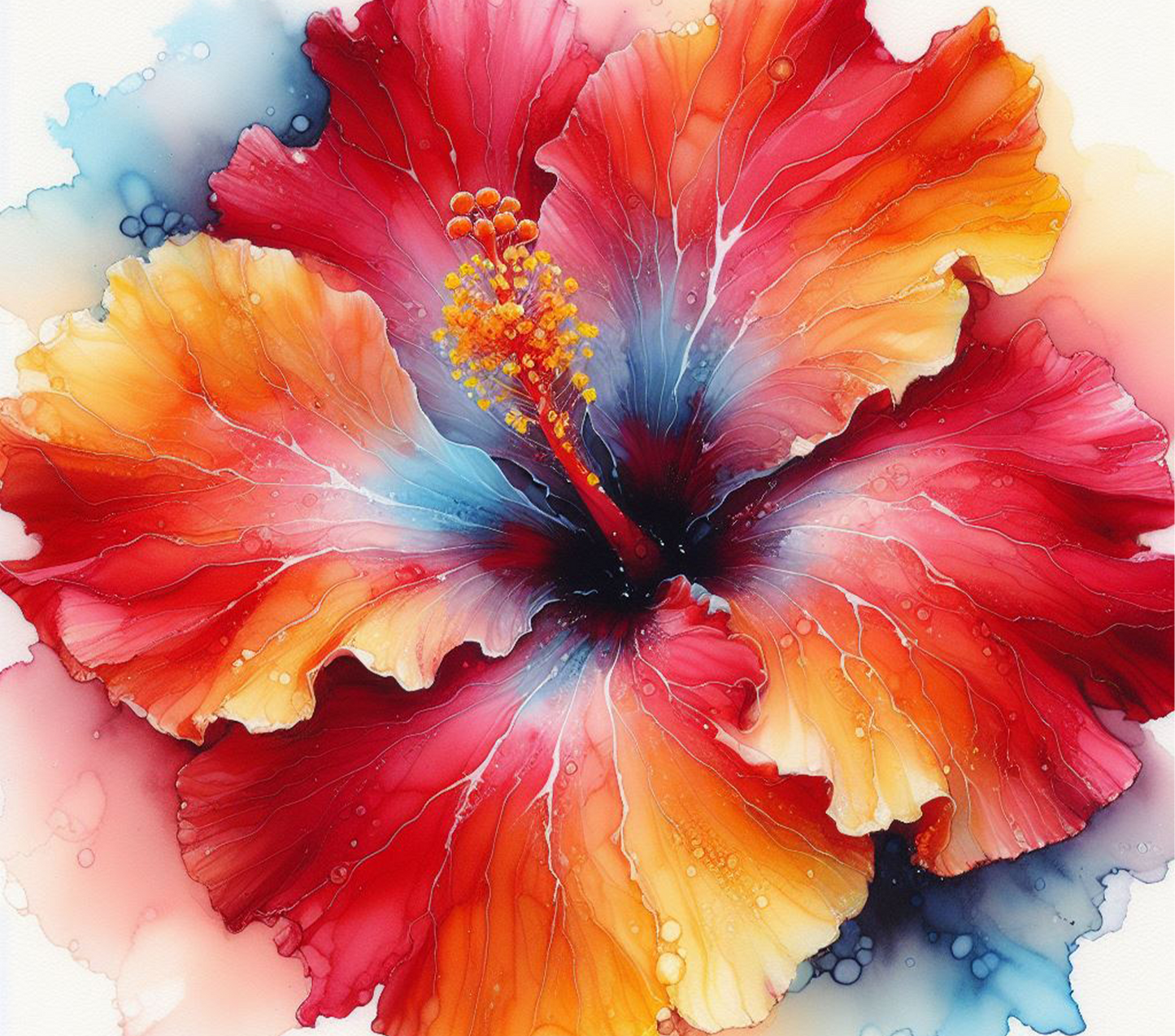 Flowers - Alcohol Ink Hibiscus Flower Design on Tumbler, Can, Flask, or Water bottle