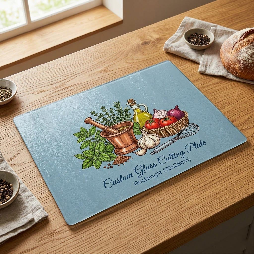Personalised Glass Cutting Board – Custom Printed Tempered Glass Chopping Board (39 x 28cm) | Perfect Mother’s Day Gift