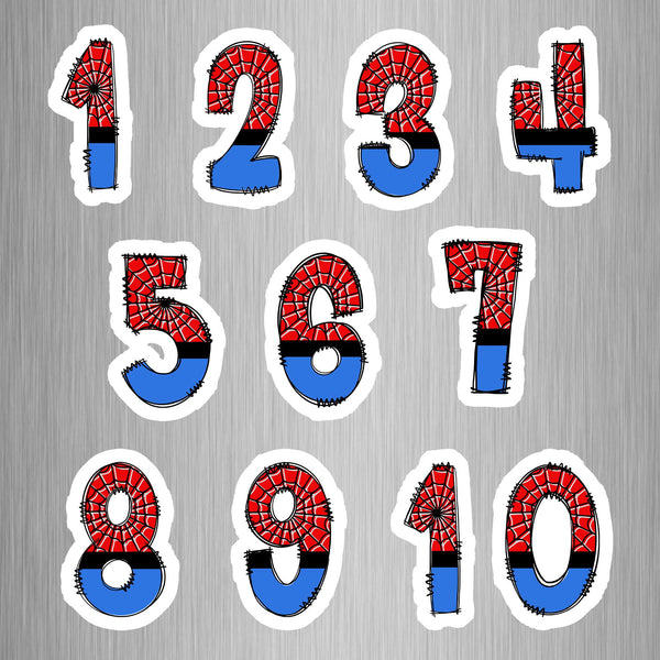 Spiderman Theme Numbers Photo Fridge Magnets - (10 PER PACK)