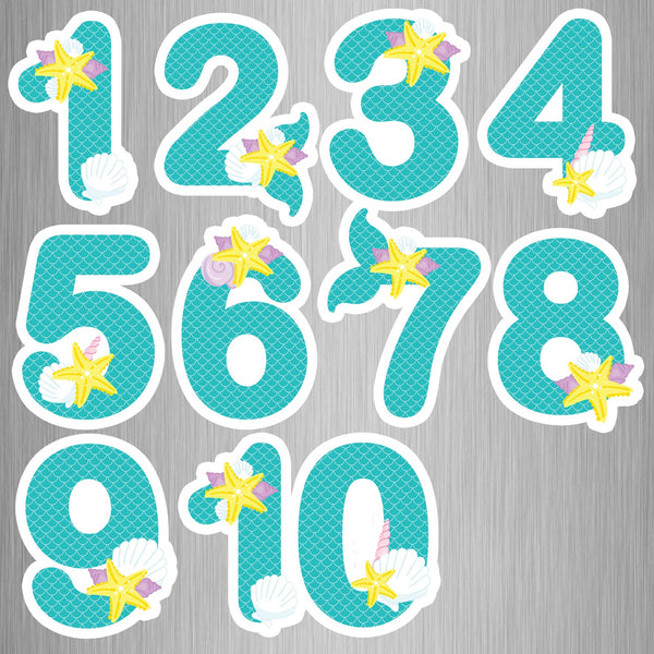 Mermaid Theme Numbers Photo Fridge Magnets - (11 PER PACK)