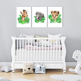 Unisex:  Set of 3 - African Watercolor Baby Animals