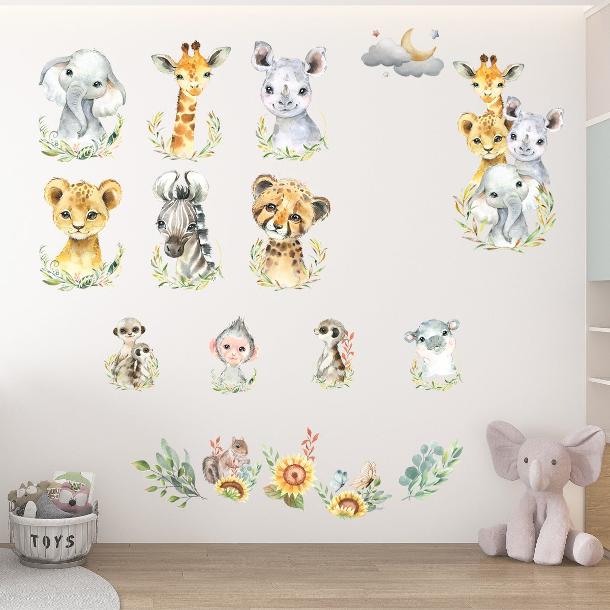 Baby Safari Animals Wall Art Theme - 17 Peel & Stick Vinyl Decal Set