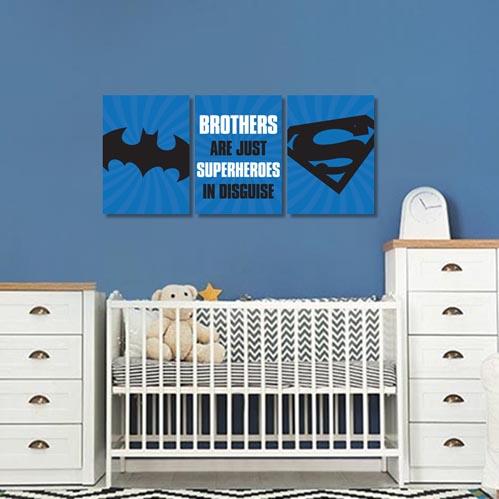 Boys: Set of 3 - Brothers are just Superheroes in disguise (Blue) Canvas & More 